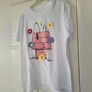 PEANUTS Character Womens Tee Crochet Flowers Size 2XL Snoopy And Woodstock NWT